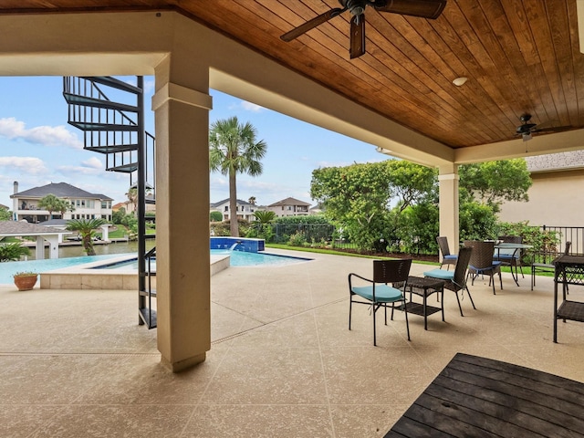 2905 Sea Channel Dr, Seabrook, TX 77586 - view of patio / terrace with ceiling fan and a hot tub