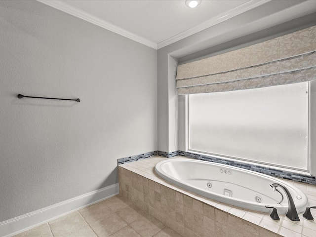 2905 Sea Channel Dr, Seabrook, TX 77586 - full bathroom featuring a whirlpool tub, crown molding, baseboards, and tile patterned floors
