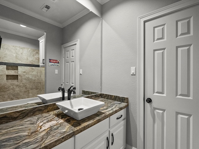 2905 Sea Channel Dr, Seabrook, TX 77586 - full bath with vanity, ornamental molding, a shower, and a tub