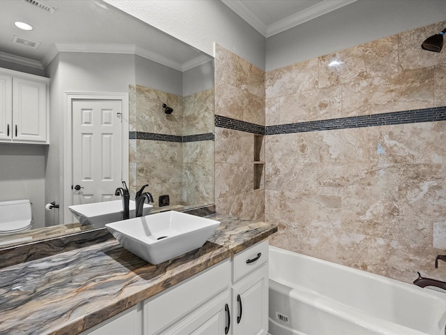 2905 Sea Channel Dr, Seabrook, TX 77586 - full bathroom with ornamental molding, vanity, shower / tub combination, and toilet