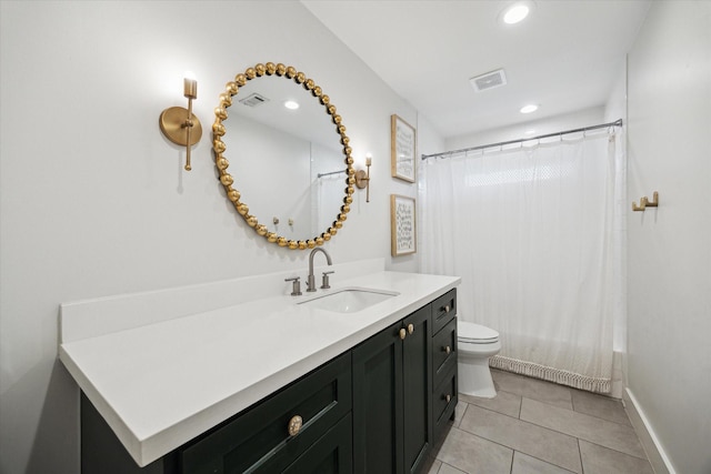 2218 Gardenia Dr, Houston, TX 77018 - full bath featuring vanity, toilet, tile patterned flooring, recessed lighting, and baseboards