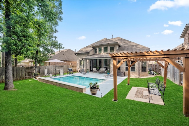 399 Black Walnut Dr, Conroe, TX 77304 - back of property with a pergola, a patio, and brick siding