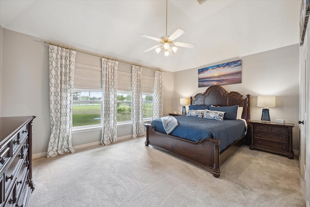 19 Remington Park, Katy, TX 77493 - bedroom featuring light carpet, baseboards, vaulted ceiling, and a ceiling fan