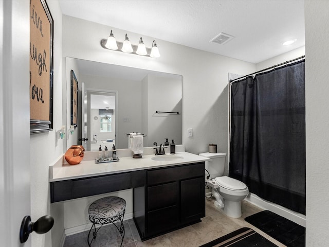 14306 Cedar Pine Ct, Houston, TX 77068 - full bathroom with vanity, toilet, curtained shower, and tile patterned flooring