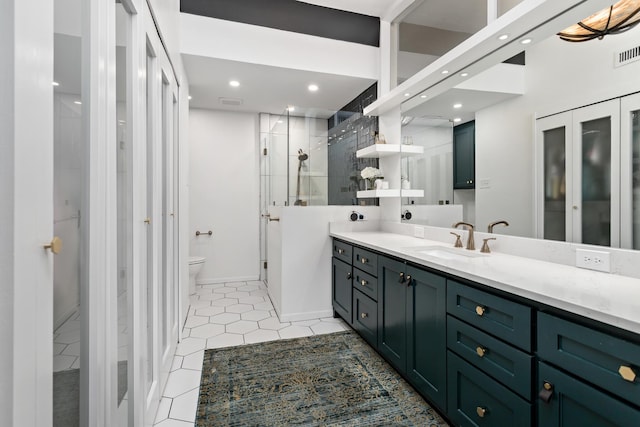 1240 Oakcrest Cir, Beaumont, TX 77706 - full bath with vanity, toilet, a shower stall, recessed lighting, and tile patterned flooring