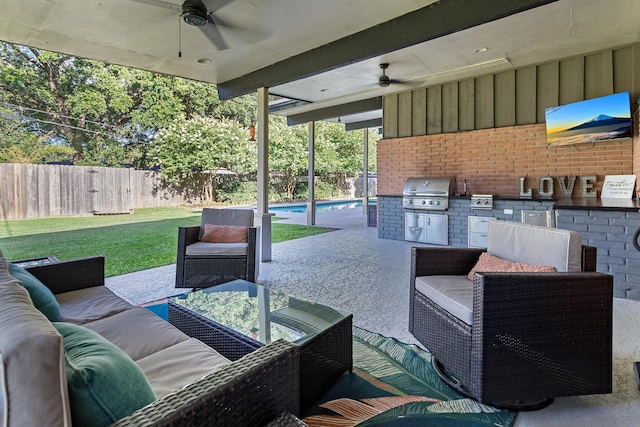 1240 Oakcrest Cir, Beaumont, TX 77706 - view of patio with a ceiling fan and an outdoor living space