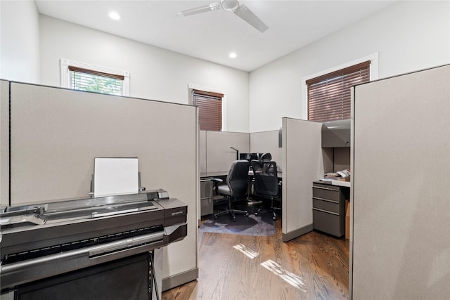 344 Harvard St, Houston, TX 77007 - office area with ceiling fan, wood finished floors, and recessed lighting