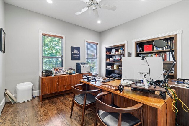 344 Harvard St, Houston, TX 77007 - office area with wood finished floors, recessed lighting, ceiling fan, and baseboards
