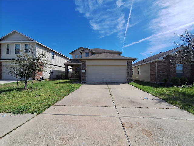 2419 Fort Baldy Trl, Humble, TX 77396 - view of front of home featuring brick siding, an attached garage, concrete driveway, and a front yard