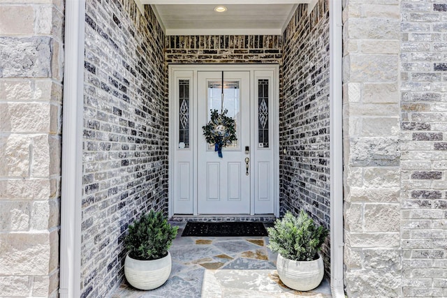 321 Twin Timbers Ln, Kemah, TX 77565 - doorway to property with brick siding