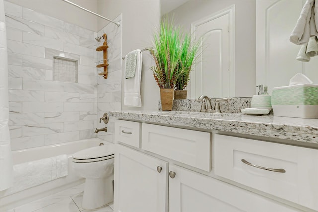 321 Twin Timbers Ln, Kemah, TX 77565 - full bathroom featuring vanity, marble look tile flooring, shower / washtub combination, and toilet