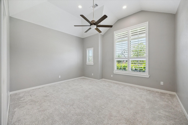 23910 Birchwood Lake Ln, Katy, TX 77493 - carpeted empty room with lofted ceiling, a ceiling fan, baseboards, and recessed lighting