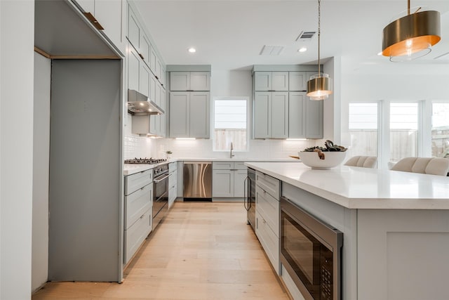2015 Hopkins St, Houston, TX 77006 - kitchen with appliances with stainless steel finishes, plenty of natural light, gray cabinets, and recessed lighting