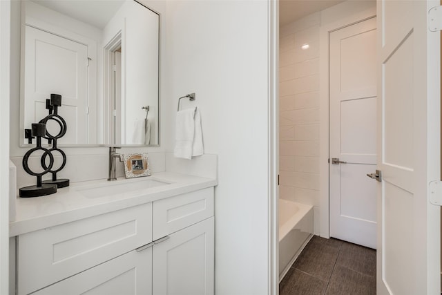 2015 Hopkins St, Houston, TX 77006 - full bath with vanity and tile patterned flooring
