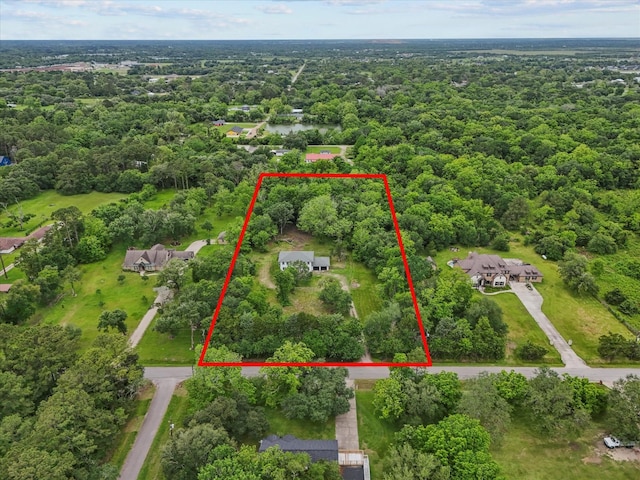 3422 N Elm Rd, Santa Fe, TX 77517 - aerial view of property's location with property parcel outlined and a heavily wooded area