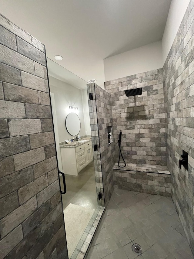 3295 Fm 524, Sweeny, TX 77480 - bathroom featuring a shower stall, vanity, and tile patterned floors