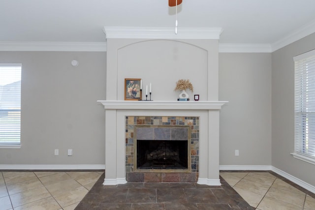 1802 Dominic Ln, Houston, TX 77049 - detailed view of ornamental molding, a tile fireplace, and baseboards