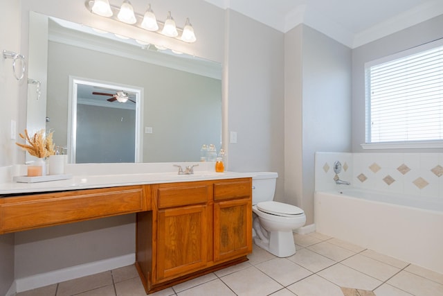 1802 Dominic Ln, Houston, TX 77049 - full bath featuring crown molding, a garden tub, vanity, tile patterned floors, and toilet
