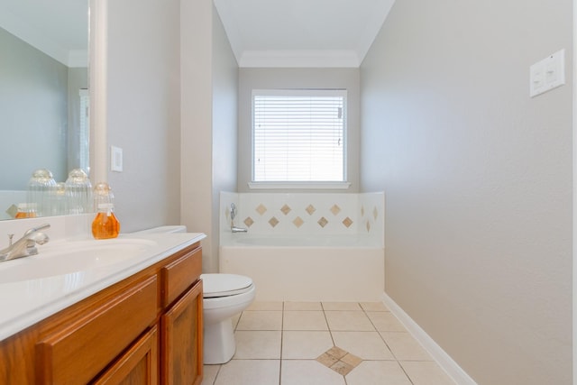 1802 Dominic Ln, Houston, TX 77049 - bathroom with toilet, a bath, vanity, crown molding, and tile patterned floors