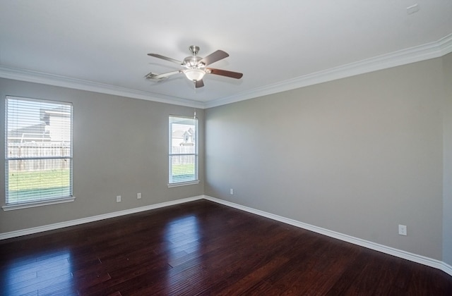 1802 Dominic Ln, Houston, TX 77049 - unfurnished room with dark wood-style flooring, baseboards, a ceiling fan, and crown molding