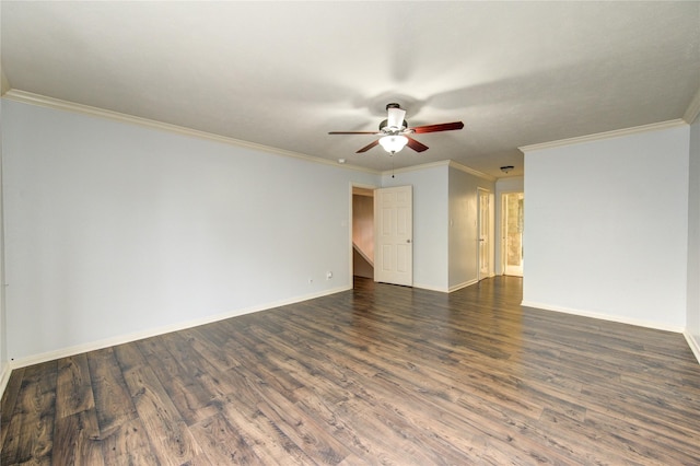 1322 Village Garden Dr, Missouri City, TX 77459 - empty room featuring ceiling fan, dark wood-style floors, and crown molding