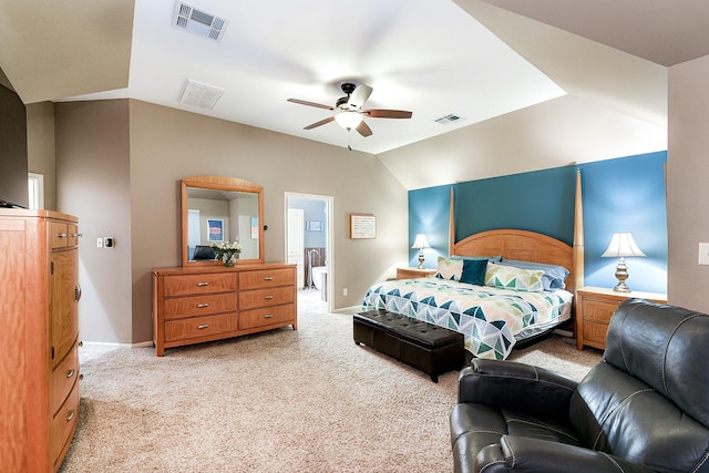 28515 Blue Holly Ln, Katy, TX 77494 - bedroom with light carpet, vaulted ceiling, baseboards, and a ceiling fan