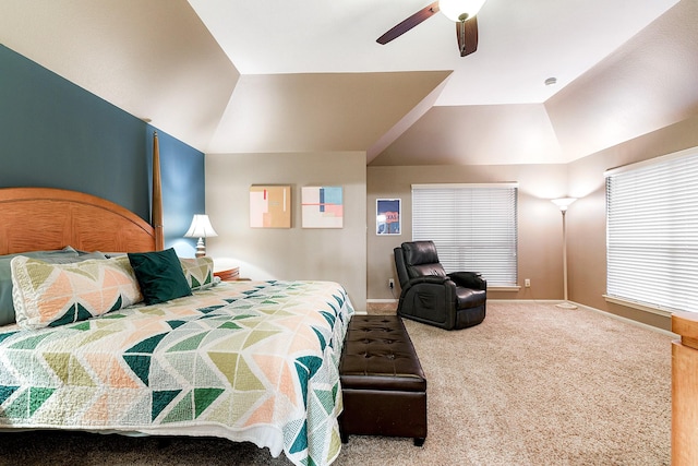 28515 Blue Holly Ln, Katy, TX 77494 - bedroom with baseboards, a ceiling fan, carpet flooring, and lofted ceiling