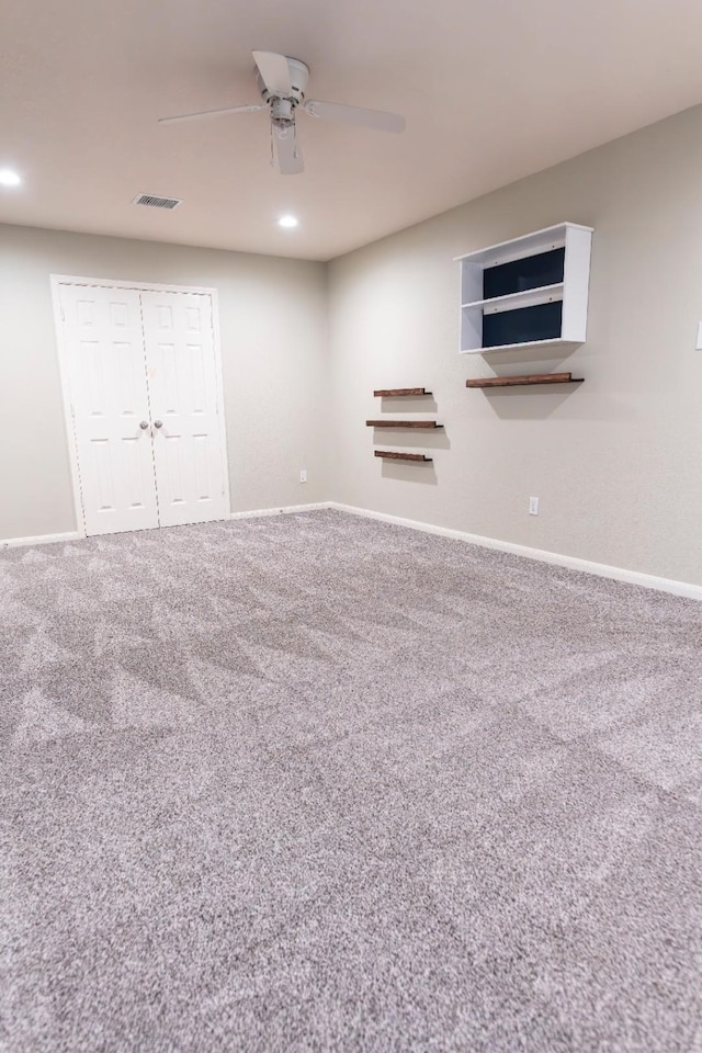 30615 S Sulphur Creek Dr, Magnolia, TX 77355 - below grade area featuring baseboards, ceiling fan, carpet flooring, and recessed lighting