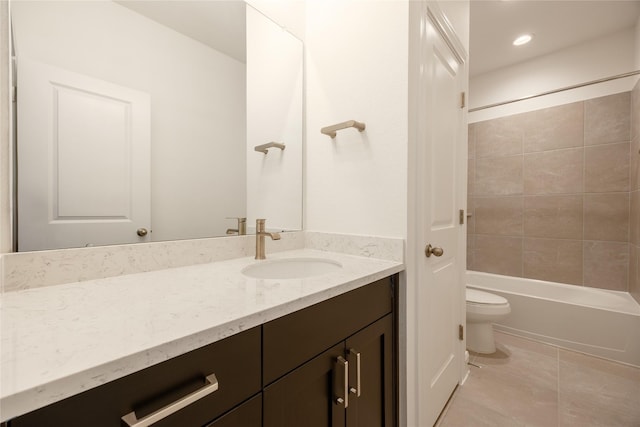 825 Laguna Green Ln, Katy, TX 77493 - full bath featuring vanity, toilet,  shower combination, recessed lighting, and tile patterned floors