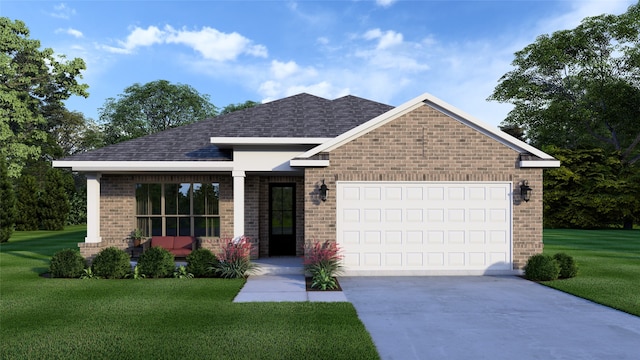 3522 Stonehenge, Montgomery, TX 77356 - view of front of house with brick siding, a front yard, concrete driveway, an attached garage, and roof with shingles