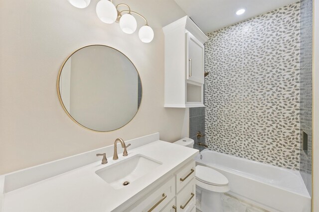 4046 Miramar Ct, Galveston, TX 77554 - bathroom with toilet, vanity, tub / shower combination, and recessed lighting