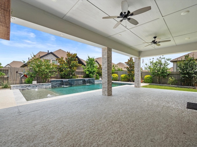17511 Autumn Leaves Dr, Conroe, TX 77302 - view of swimming pool featuring a ceiling fan, a fenced backyard, and a residential view