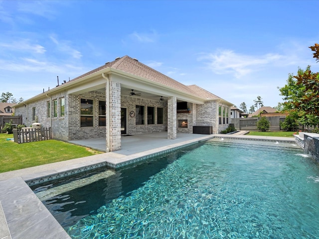 17511 Autumn Leaves Dr, Conroe, TX 77302 - view of pool featuring a ceiling fan, a patio area, and central air condition unit