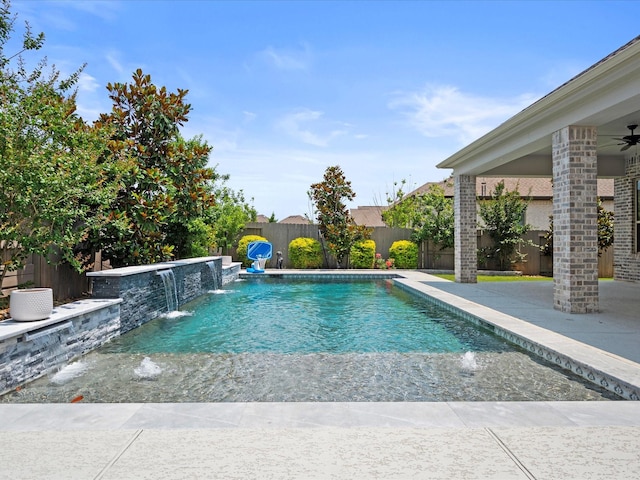 17511 Autumn Leaves Dr, Conroe, TX 77302 - view of pool featuring a fenced backyard, a ceiling fan, and a patio