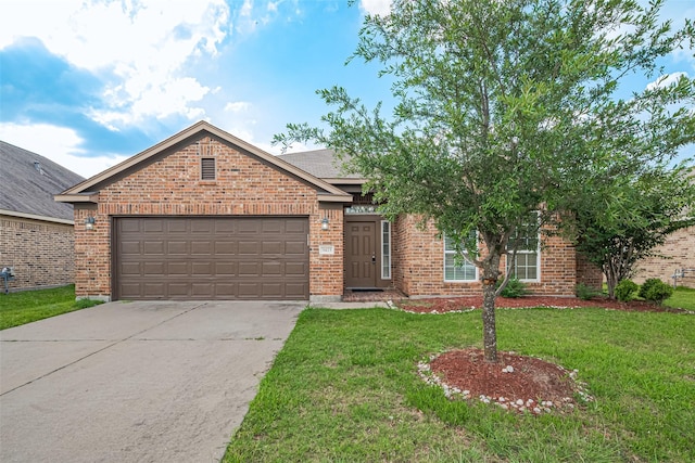 3423 Single Ridge Way, Katy, TX 77493 - view of front of house featuring brick siding, driveway, a front lawn, and a garage