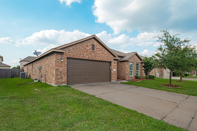 3423 Single Ridge Way, Katy, TX 77493 - view of front of home with brick siding, central AC unit, a garage, and concrete driveway