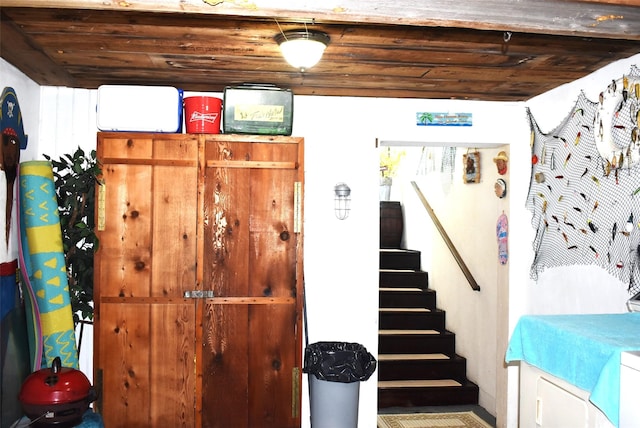 26656 Fm 457, Sargent, TX 77414 - staircase featuring wooden ceiling