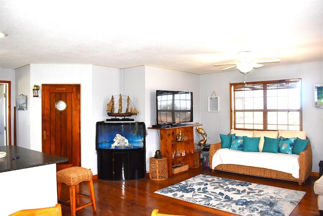 26656 Fm 457, Sargent, TX 77414 - living room with ceiling fan and wood finished floors