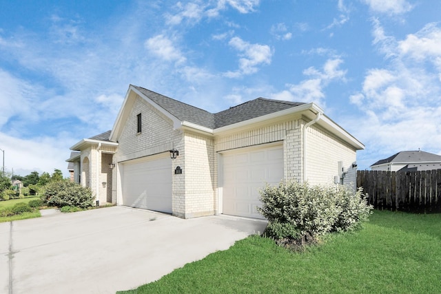 8034 Royal Palm Dr, Fulshear, TX 77441 - view of side of property with brick siding, an attached garage, concrete driveway, and a shingled roof