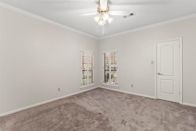 4206 Misty Timbers Way, Houston, TX 77345 - carpeted empty room with ornamental molding, ceiling fan, and baseboards