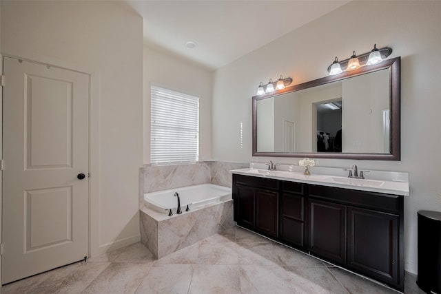 27003 Lindenwood Creek Ln, Katy, TX 77494 - bathroom with double vanity and a garden tub