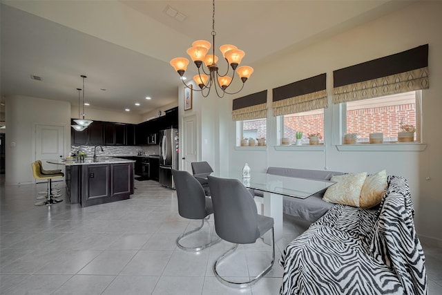 27003 Lindenwood Creek Ln, Katy, TX 77494 - dining area with plenty of natural light, a chandelier, light tile patterned floors, and recessed lighting