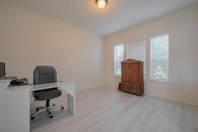 27003 Lindenwood Creek Ln, Katy, TX 77494 - office area with wood finished floors, crown molding, and baseboards