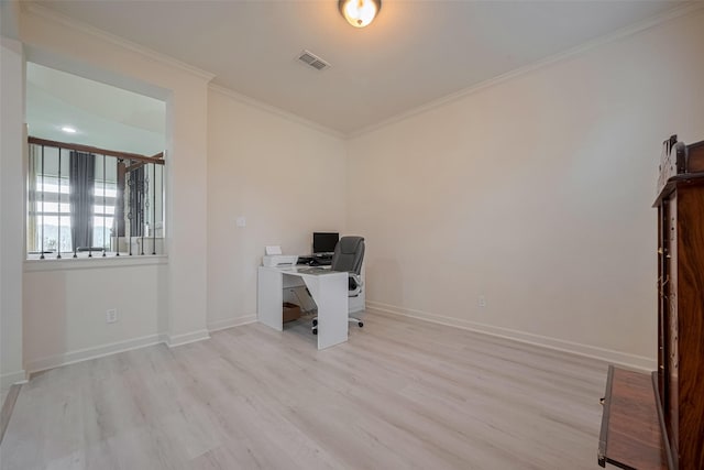27003 Lindenwood Creek Ln, Katy, TX 77494 - unfurnished office with light wood-type flooring, crown molding, and baseboards