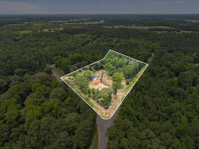71 Prescott Dr, New Waverly, TX 77358 - aerial view of property and surrounding area featuring a heavily wooded area and property boundaries highlighted