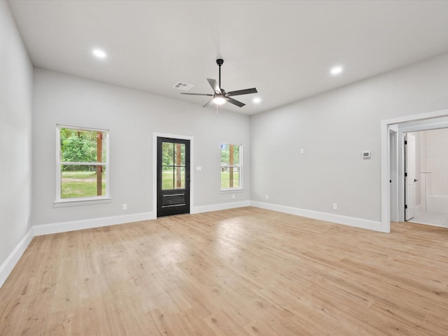 71 Prescott Dr, New Waverly, TX 77358 - empty room featuring ceiling fan, light wood-type flooring, recessed lighting, and baseboards