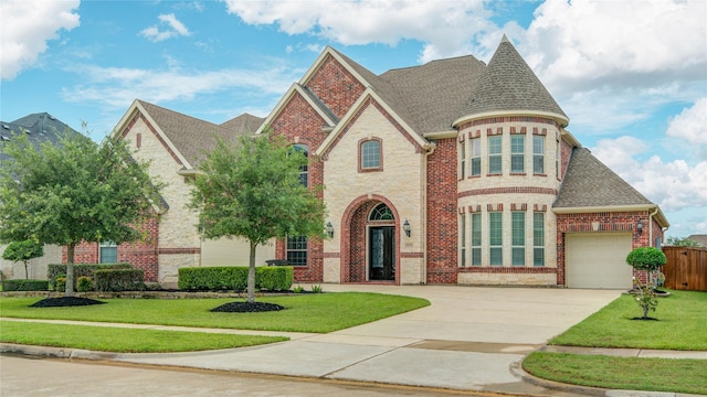 26510 Crimson Bluff Ln, Katy, TX 77494 - view of front facade with roof with shingles, driveway, brick siding, and an attached garage