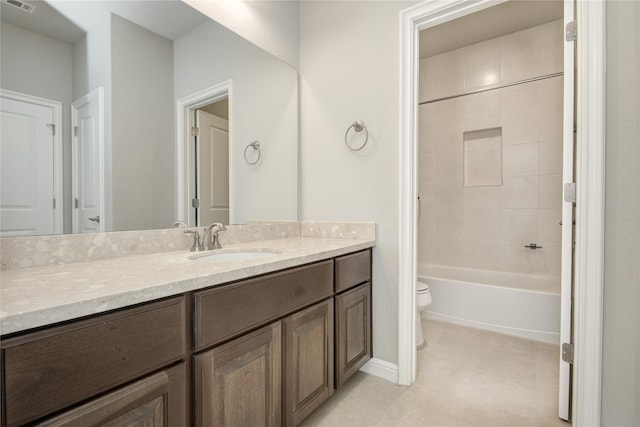 26510 Crimson Bluff Ln, Katy, TX 77494 - full bath with toilet, vanity, tile patterned floors, shower / bathtub combination, and baseboards