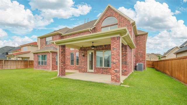 26510 Crimson Bluff Ln, Katy, TX 77494 - back of house featuring brick siding, a patio, ceiling fan, and central air condition unit