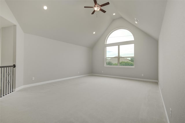 26510 Crimson Bluff Ln, Katy, TX 77494 - bonus room with a ceiling fan, lofted ceiling, light carpet, recessed lighting, and baseboards